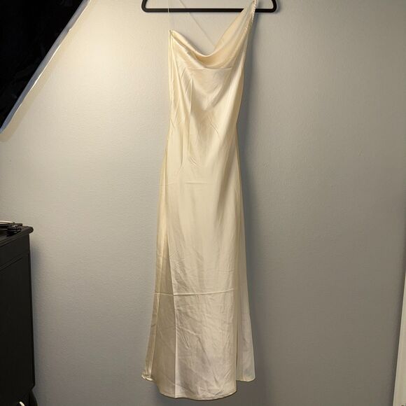 12th Tribe San Marino Slip Dress Ivory Midi Cowl Neck Strappy Satin NWT M - Picture 2 of 11